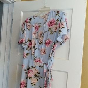 Blue floral wrap dress